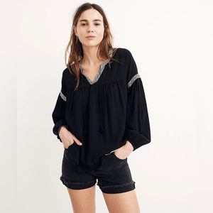 Madewell black white Blouson-Sleeve Top size S